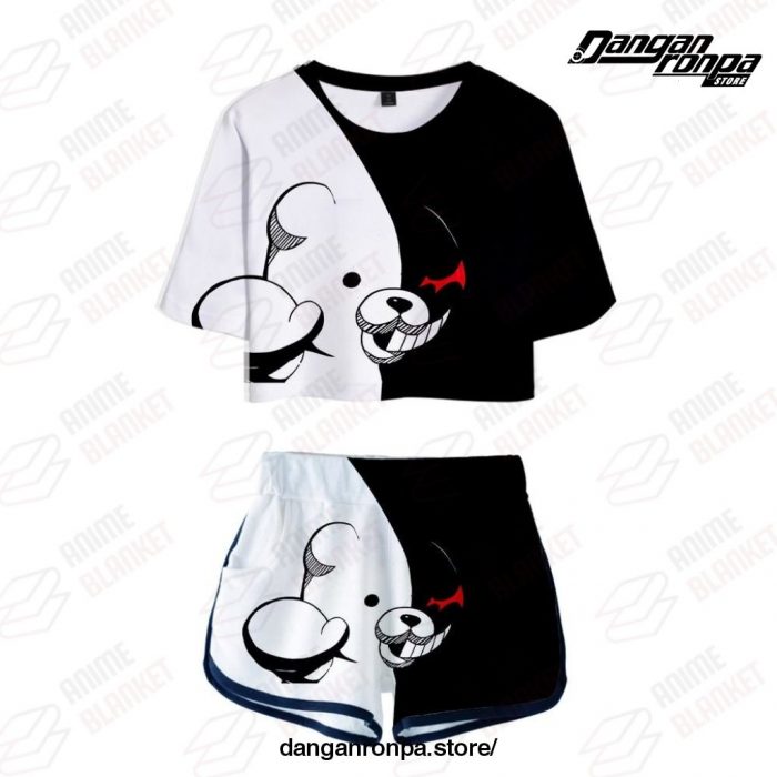 Danganronpa Monokuma Crop Shirt + Shorts Set Cosplay Costume Sexy Sportwear Color 3 / Xs