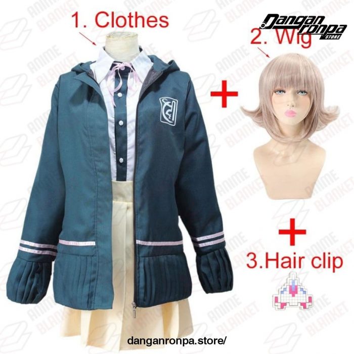 Danganronpa Nanami Chiaki Cosplay Costume Set Costume Wig Hairpin / S