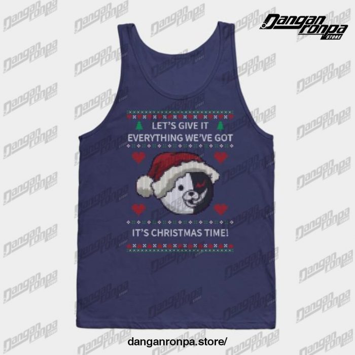 Monokuma Ugly Christmas Sweater Tank Top Navy Blue / S