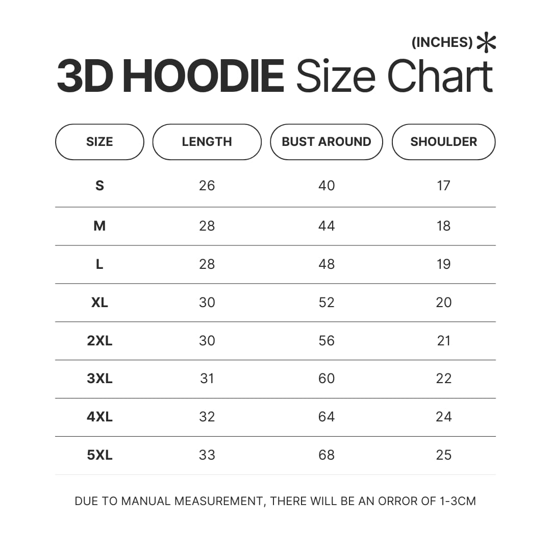 3D Hoodie Size Chart - Danganronpa Store