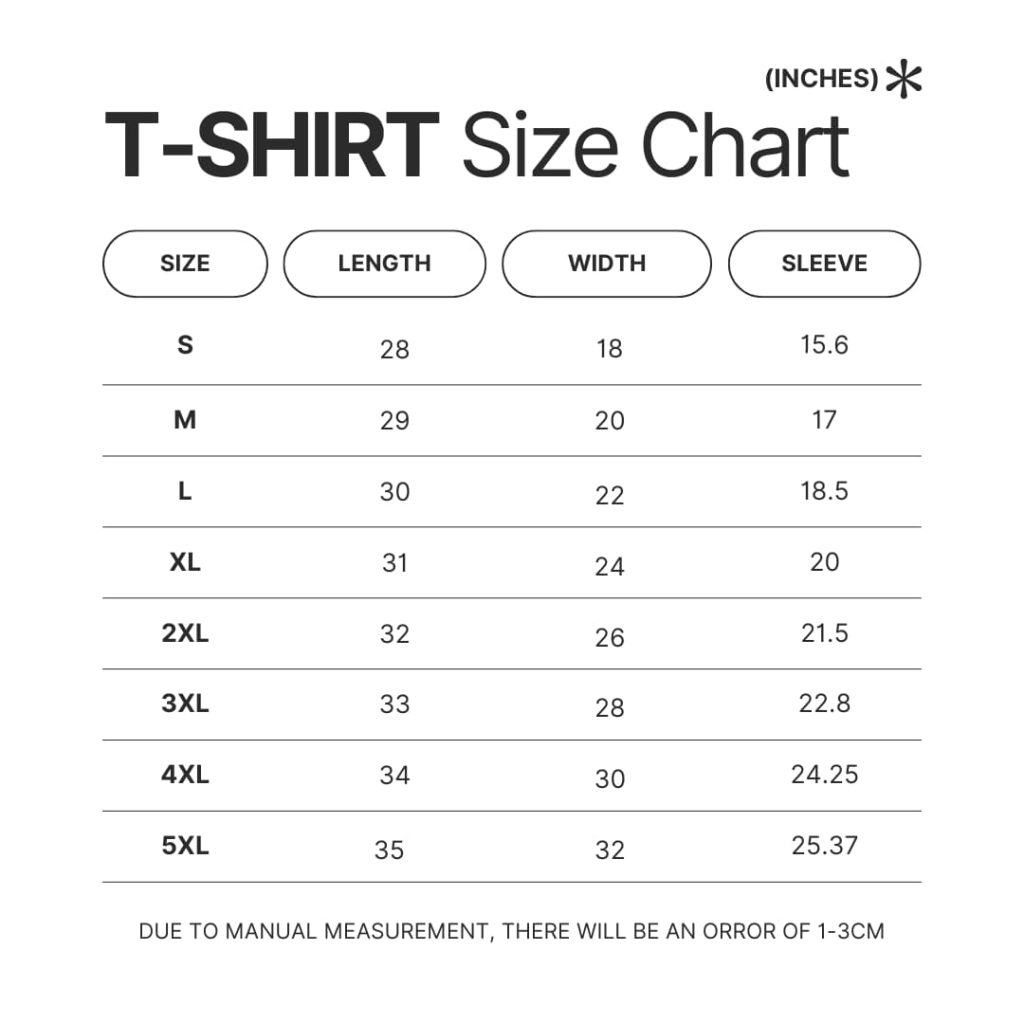 3D T shirt Size Chart - Danganronpa Store